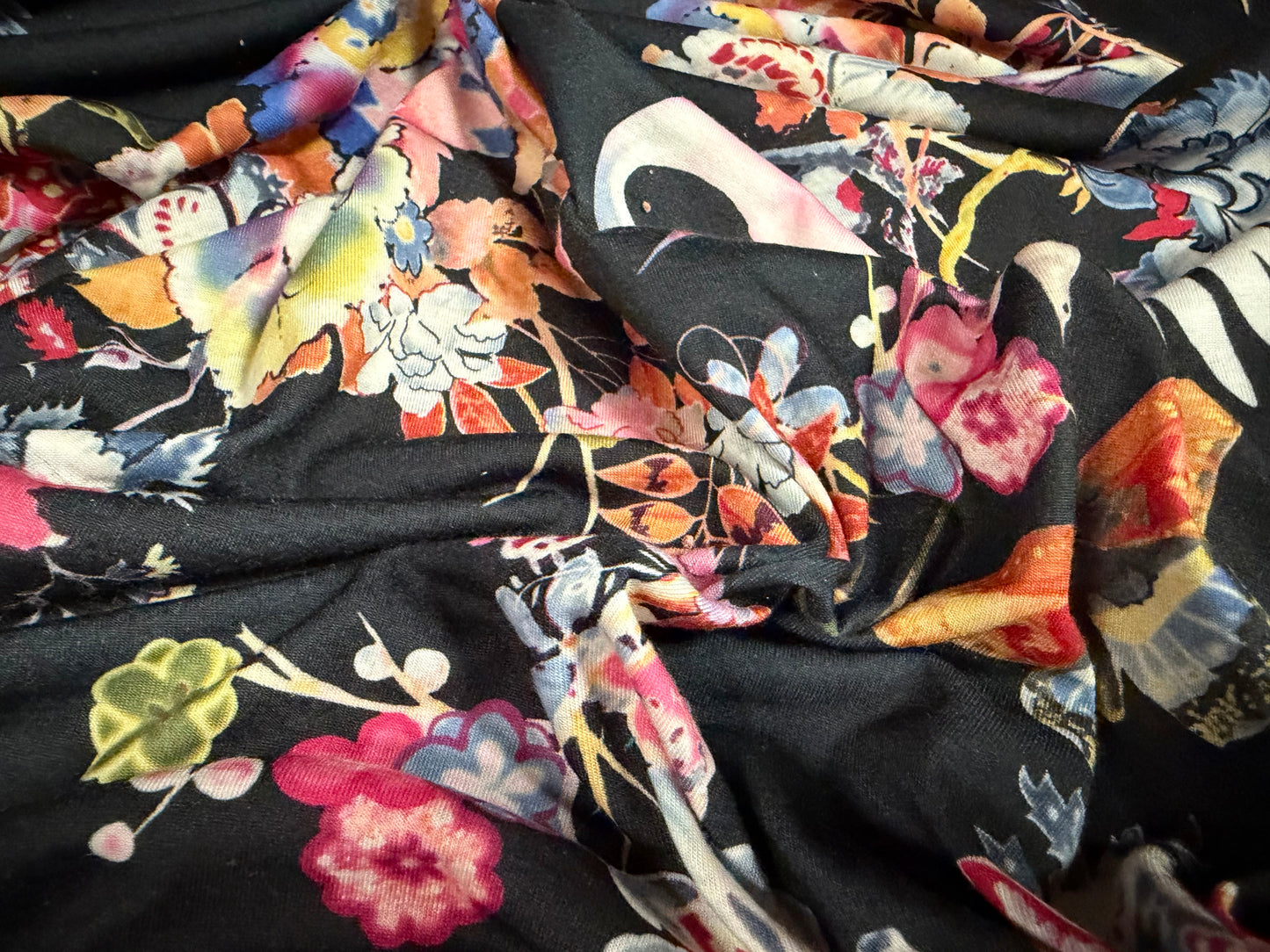 Soft handle single jersey fabric, per metre - Chinoiserie print - black