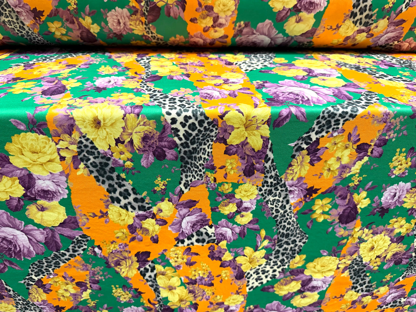 Toledo double jersey fabric, per metre - leopard skin floral print - multicolour