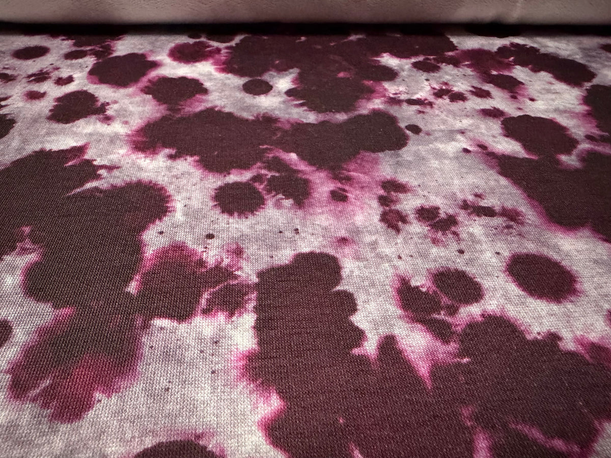 French Terry loopback sweatshirt fabric, per metre - ink blot print - magenta purple & grey