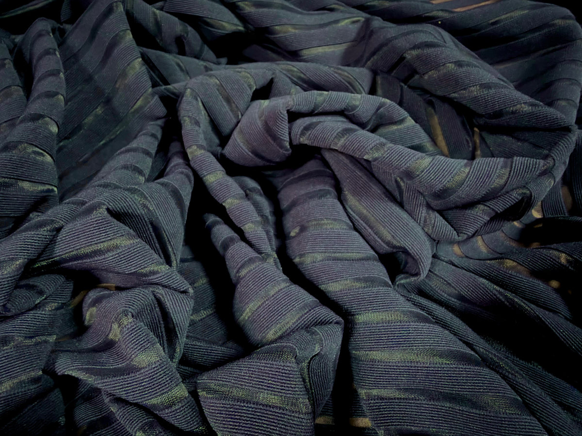 Ottoman rib stretch double jersey fabric , per metre - burnout stripe - navy blue