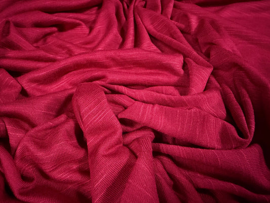 Viscose spandex stretch slub single jersey fabric, per metre - plain - raspberry wine