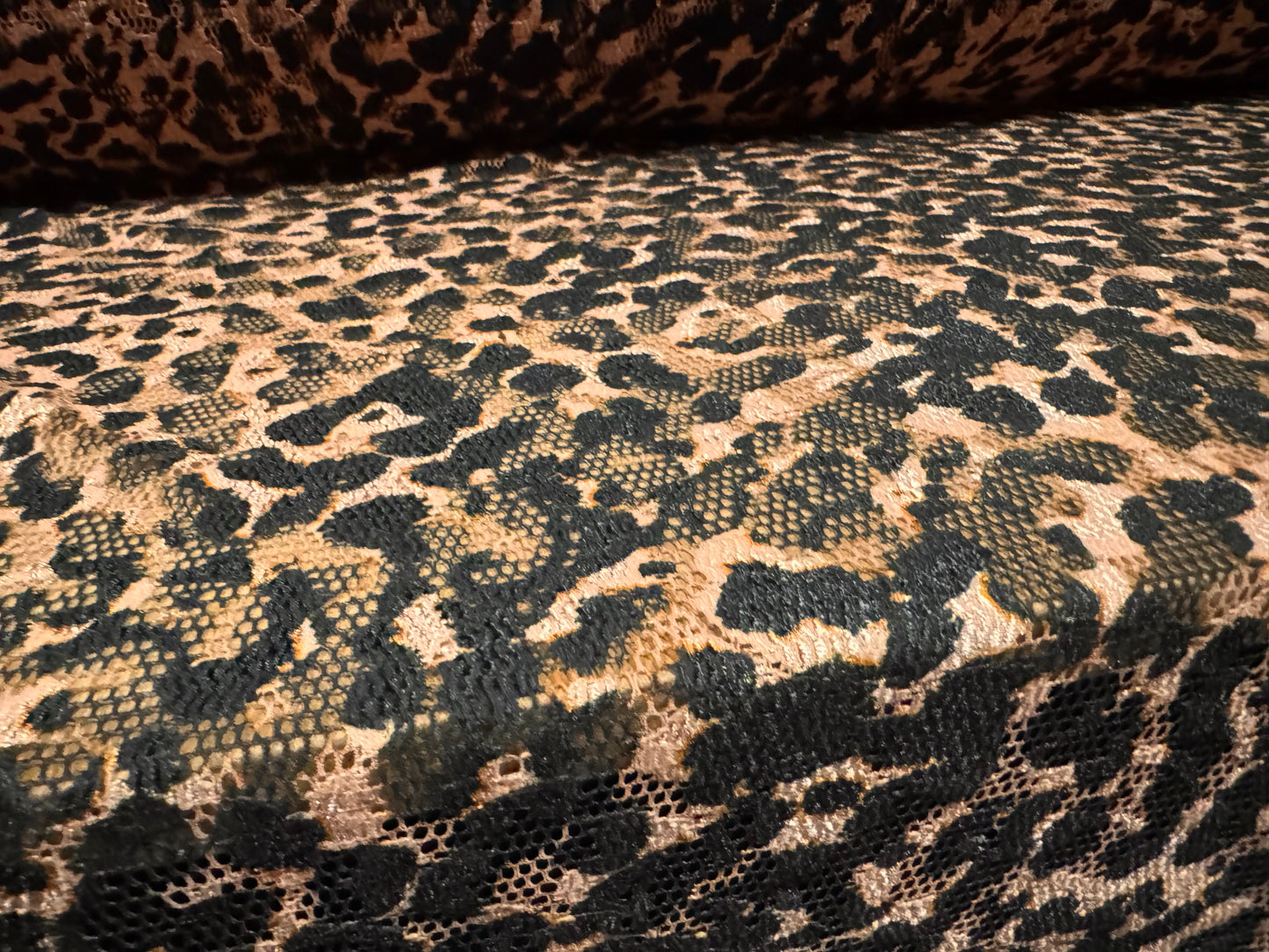 Stretch spandex lace fabric, per metre - leopard animal print - rose gold