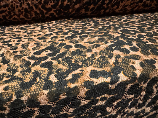 Stretch spandex lace fabric, per metre - leopard animal print - rose gold