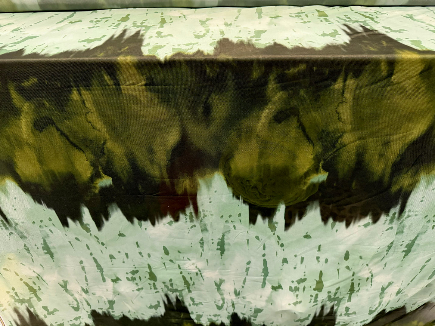 Power mesh net stretch spandex fabric, per metre - paint splatter - mint & olive green