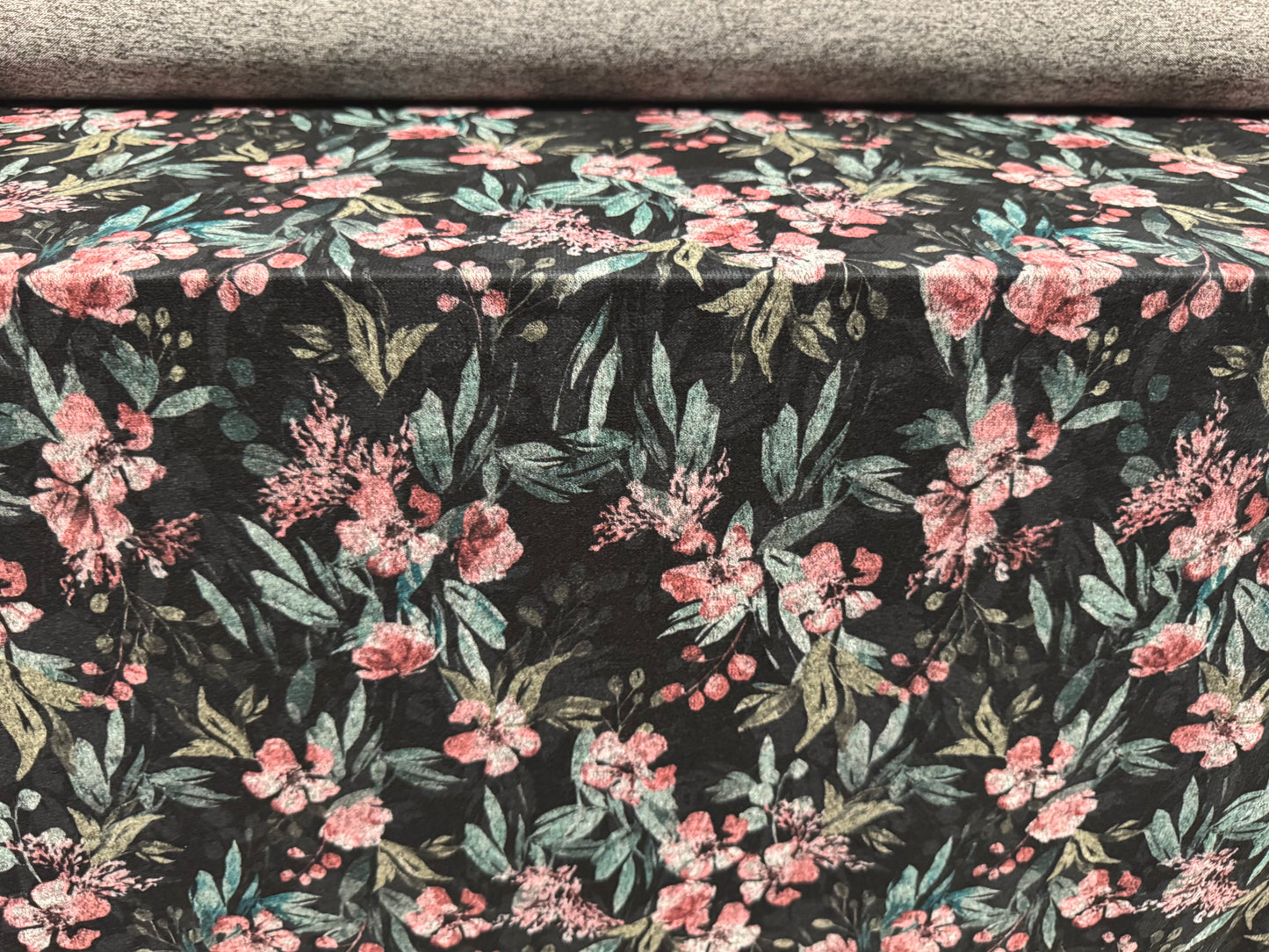 Super soft knitwear jersey fabric, per metre - Flower print - charcoal & pink