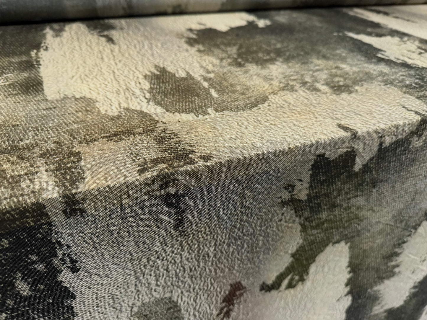 Power mesh net stretch spandex fabric, per metre - abstract print - olive & sage green