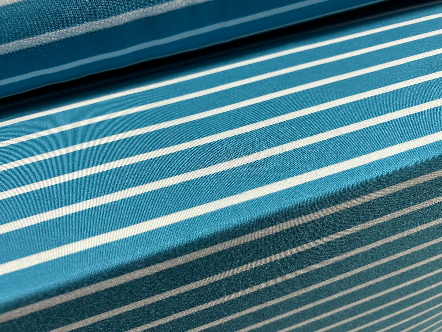 Viscose spandex stretch single jersey fabric, per metre - stripe - dark turquoise & blue