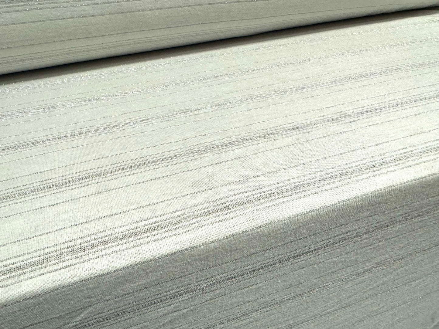 Metallic viscose single jersey fabric, per metre - stripes - ivory with silver lurex