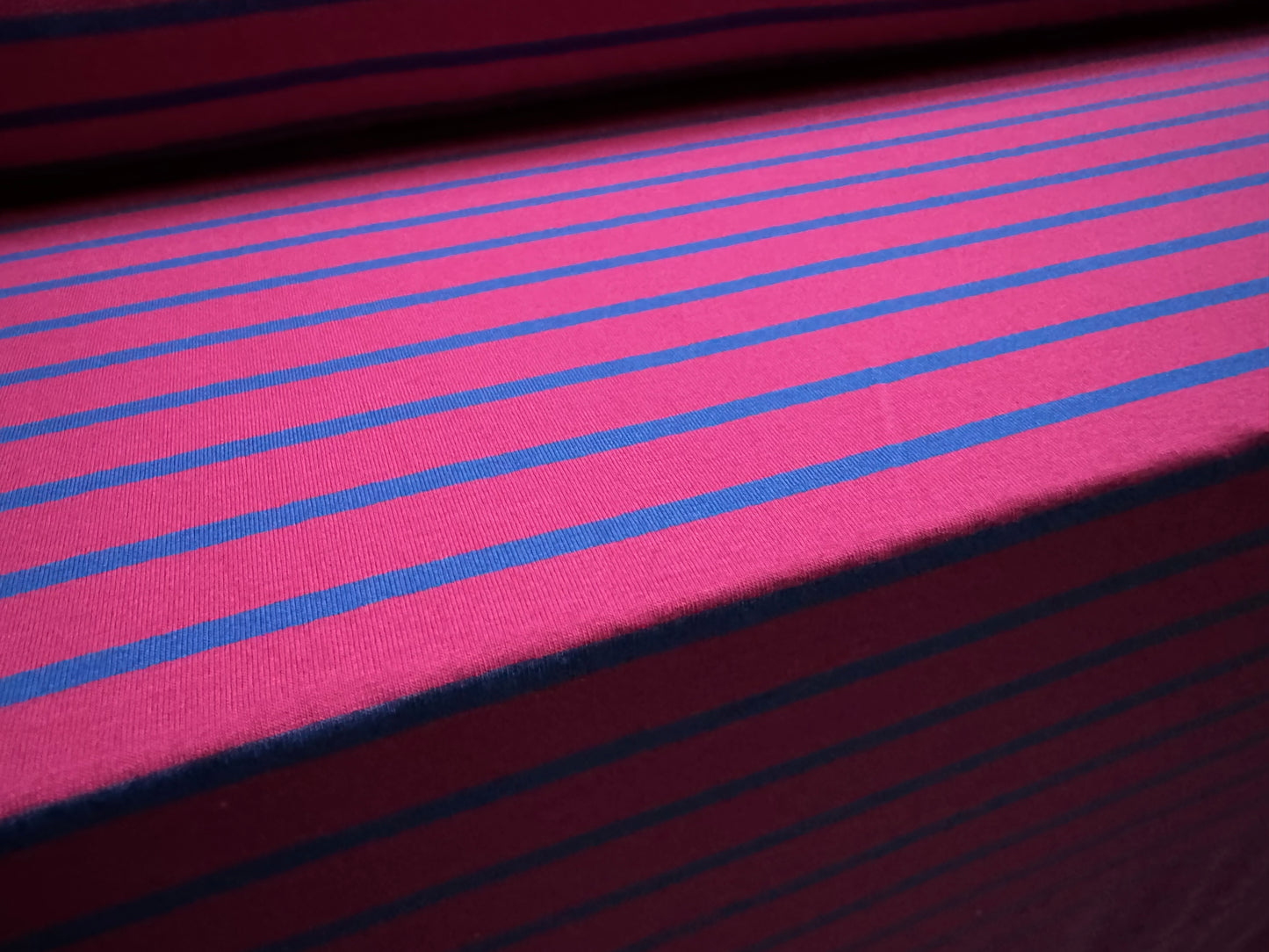 Viscose spandex stretch single jersey fabric, per metre - Breton stripe - fuchsia & blue