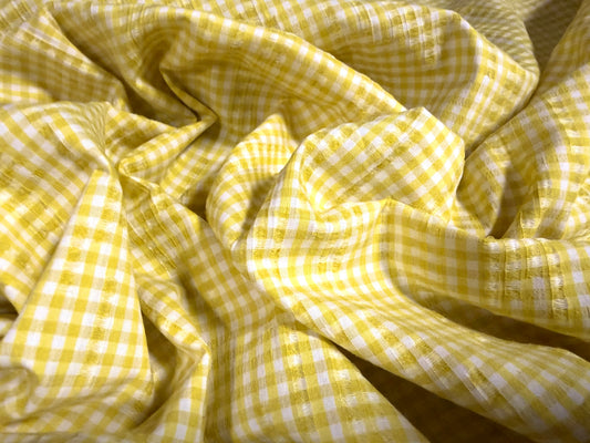 Stretch cotton crinkle weave fabric, per metre - gingham - citrus