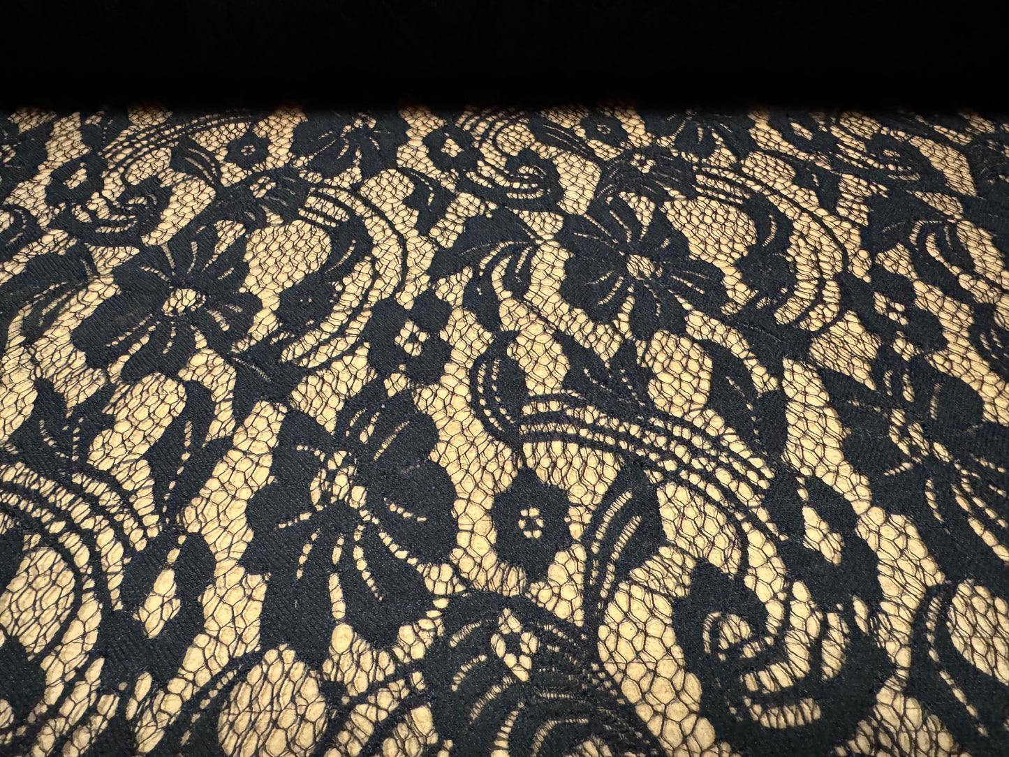 Stretch spandex lace fabric, per metre - flower blossom - black