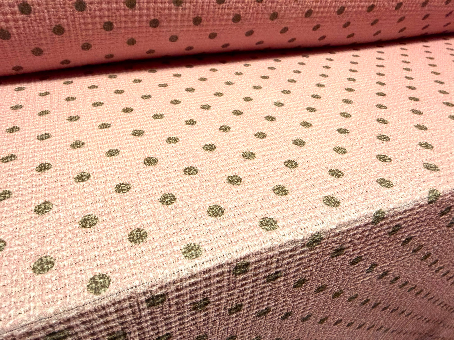 Popcorn weave fashion fabric, per metre - polka dot print - baby pink & grey