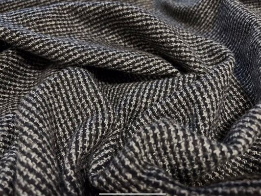 Wool blend heavyweight fabric, per metre - jacquard - grey & black