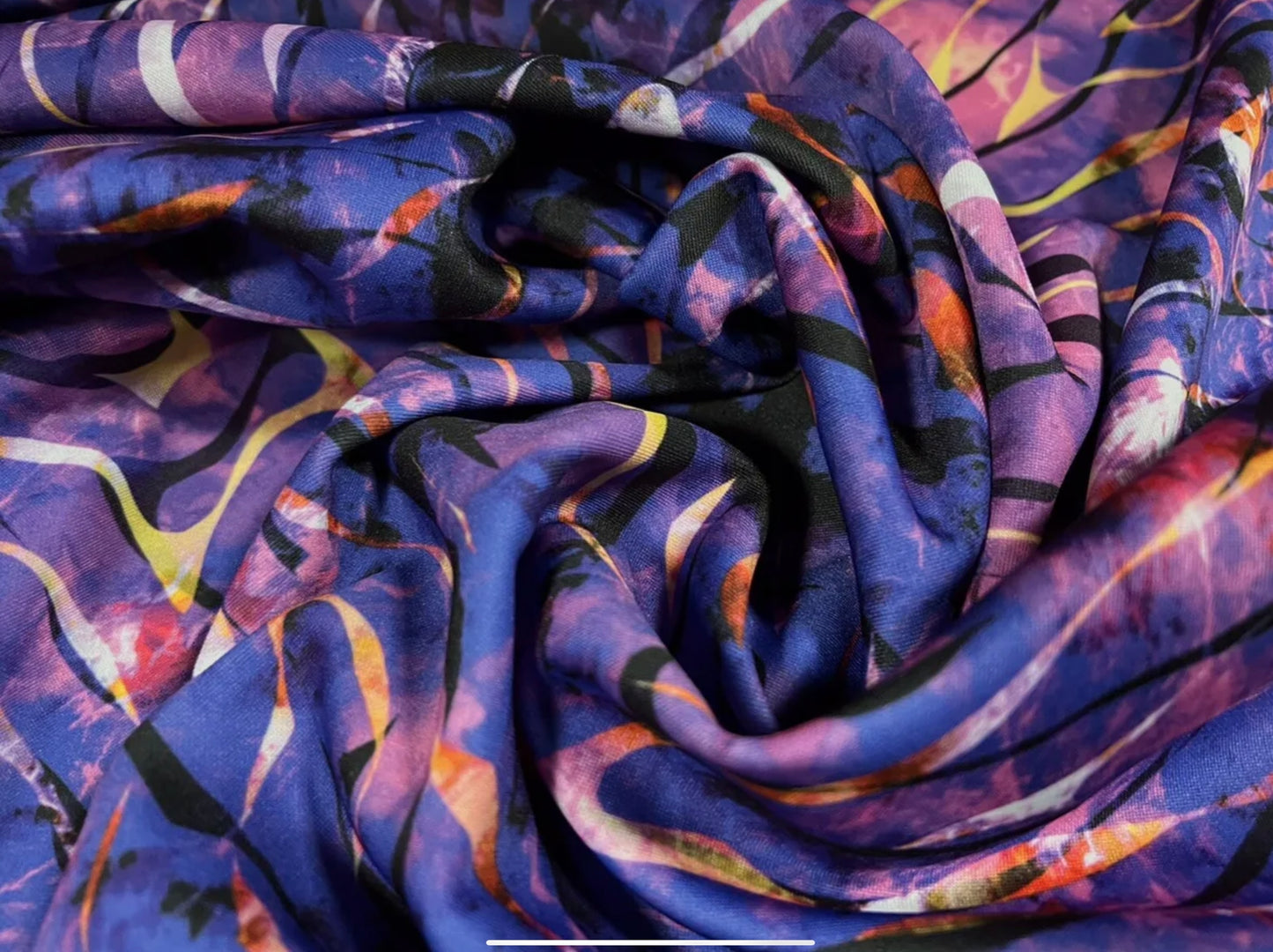 Scuba stretch spandex double jersey dress fabric, per metre - swirl print - purple