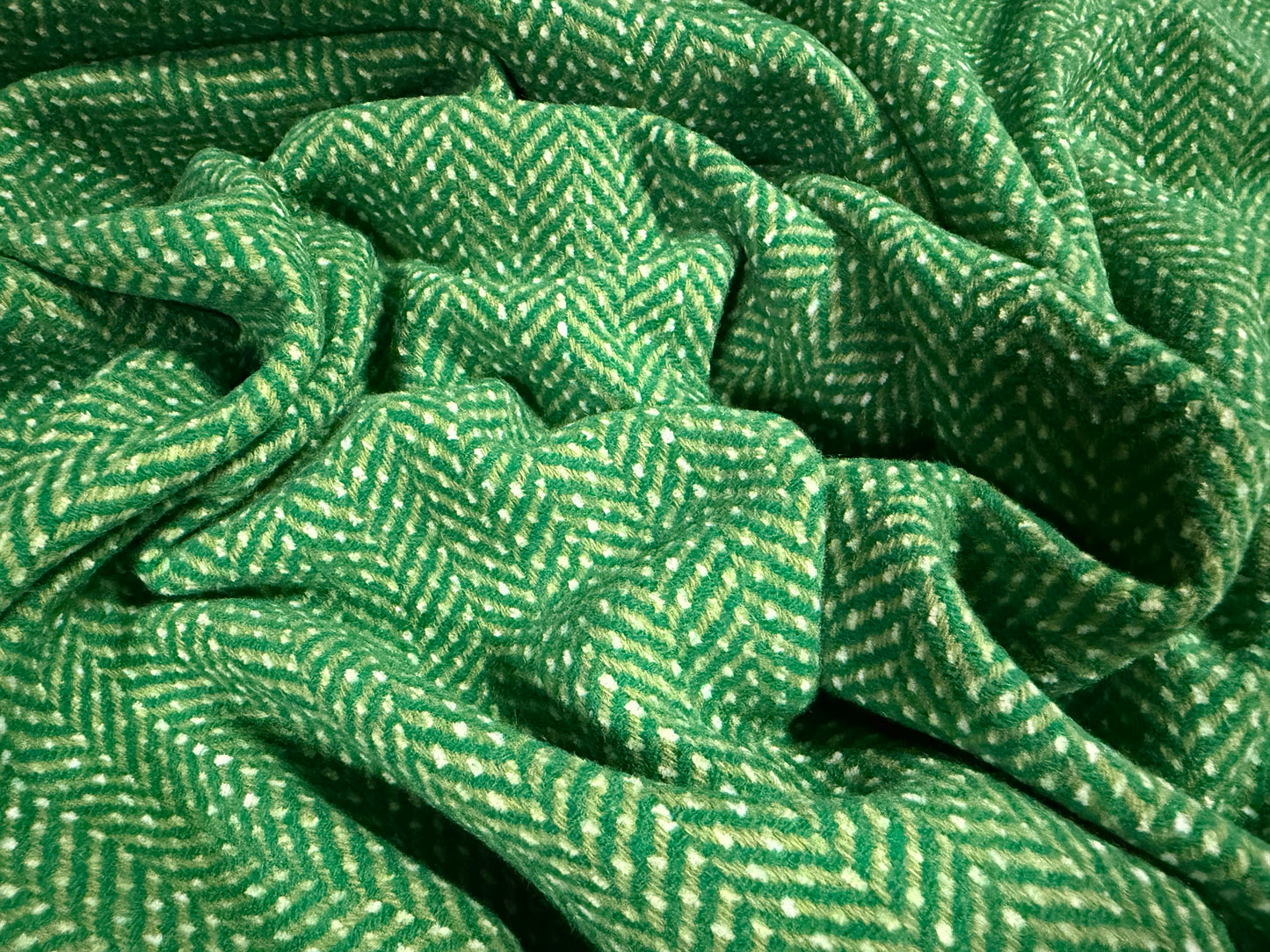 Heavyweight wool herringbone fabric, per metre - green