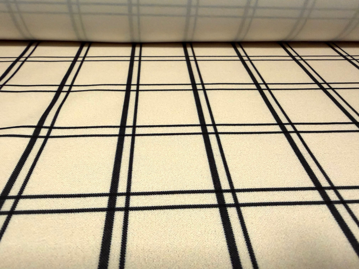 Scuba crepe stretch double jersey fabric, per metre - matrix check print - cream