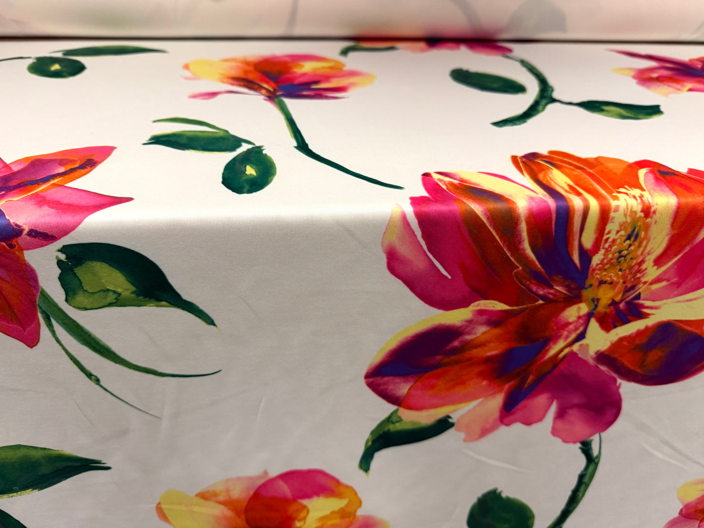 Scuba stretch spandex double jersey fabric, per metre - flower print - white & magenta