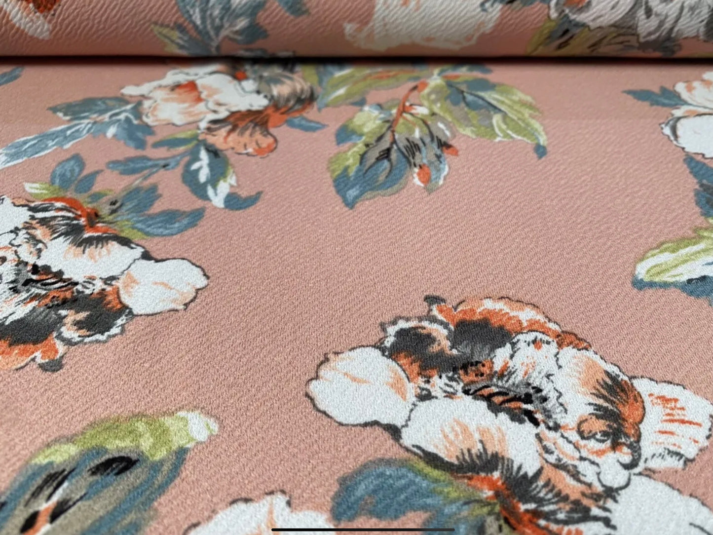 Scuba textured ‘Liverpool’ stretch spandex jersey fabric, per metre - flower print - salmon pink