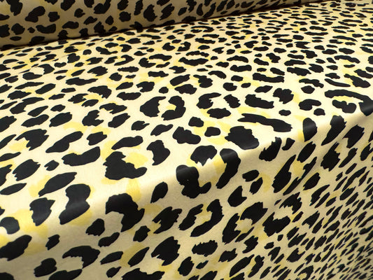 Matt swimwear stretch spandex jersey fabric, per metre - leopard print - cream lemon & black