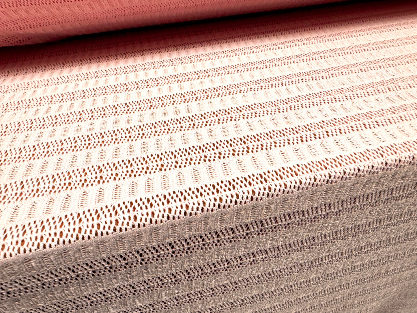 Stretch crochet knit jersey fabric, per metre - fancy stripe - light pink