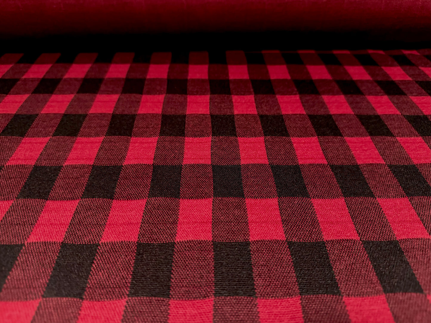 Stretch double jersey knit fabric, per metre - buffalo check - wine & black