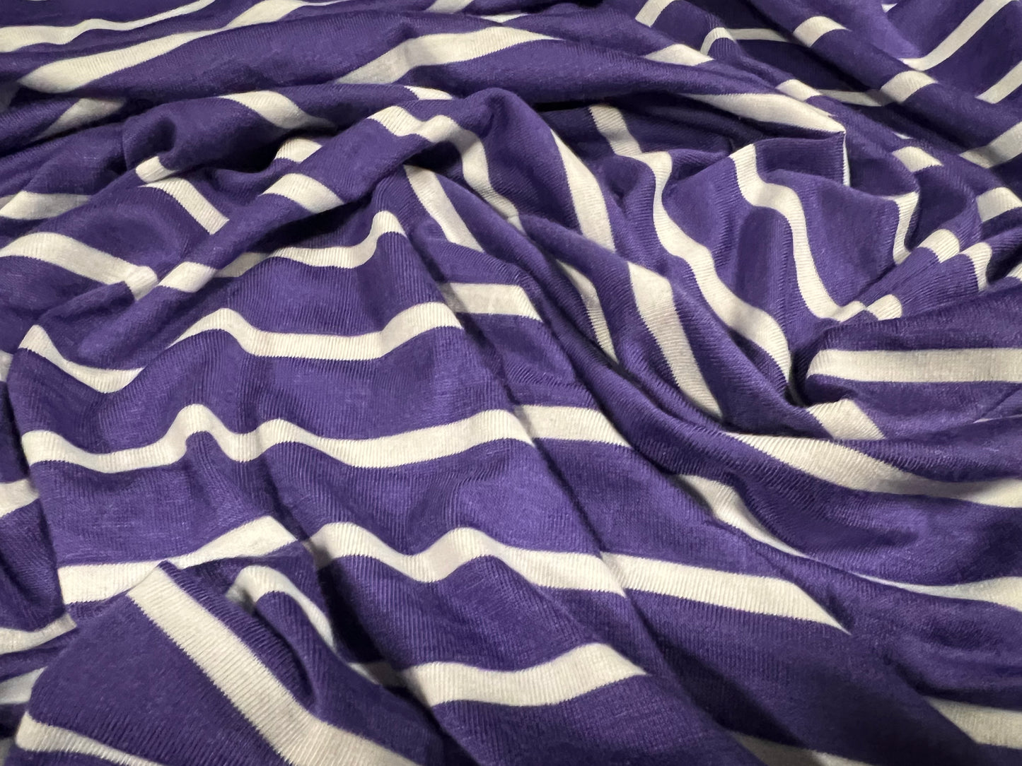 Viscose spandex stretch single jersey fabric, per metre - stripe - purple & white