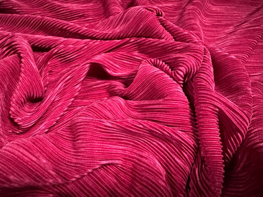 Fine Plissé pleated satin dress fabric, per metre - plain - cerise pink