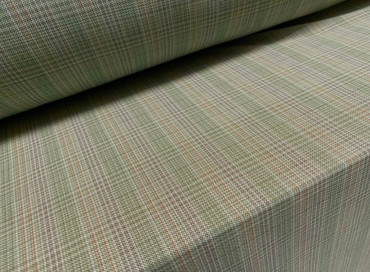 Power mesh net sheer stretch spandex fabric, per metre - plaid check print - sage green