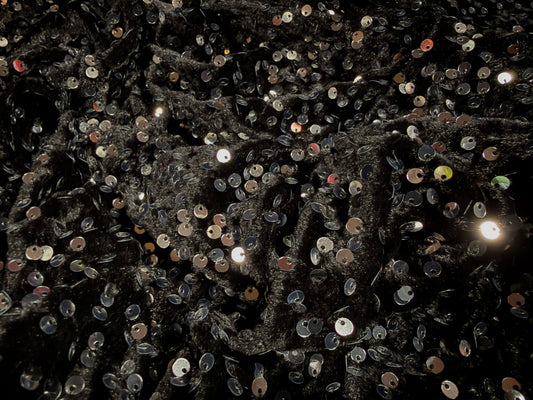 Panné velour fabric with sequins, per metre - black
