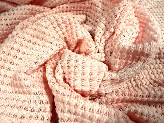 Stretch crochet knit jersey fabric, per metre - baby pink