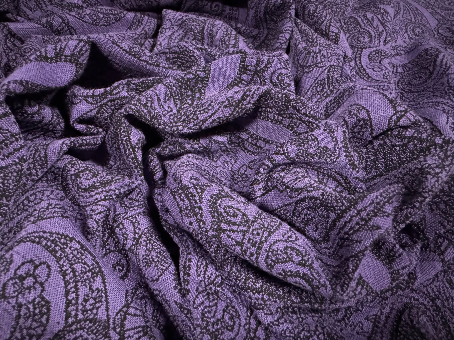 Stretch double jersey crepe fabric, per metre - paisley jacquard - purple