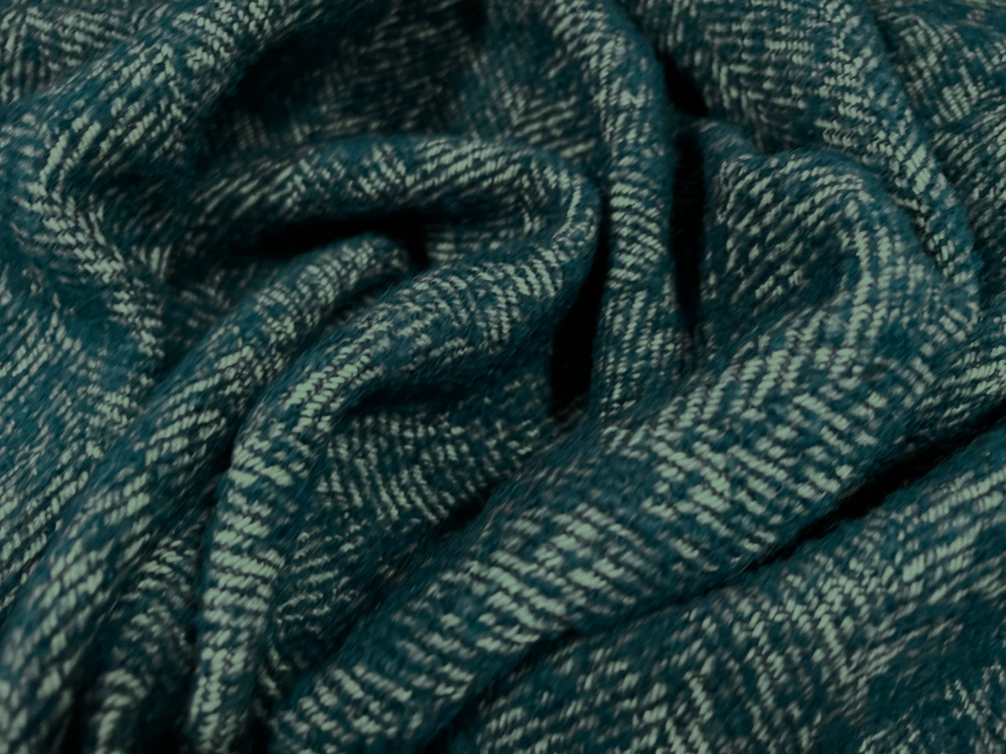 Wool blend bouclé fabric, per metre - herringbone - teal