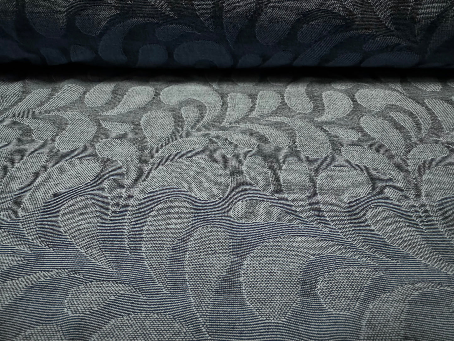 Stretch double jersey fashion fabric, per metre - fleur de lys jacquard - steel blue