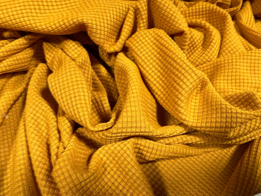 Waffle stretch spandex jersey bodycon fabric, per metre - plain - mustard