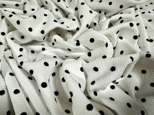 ‘Liverpool’ scuba stretch spandex double jersey fabric, per metre - polka dot print - white & black