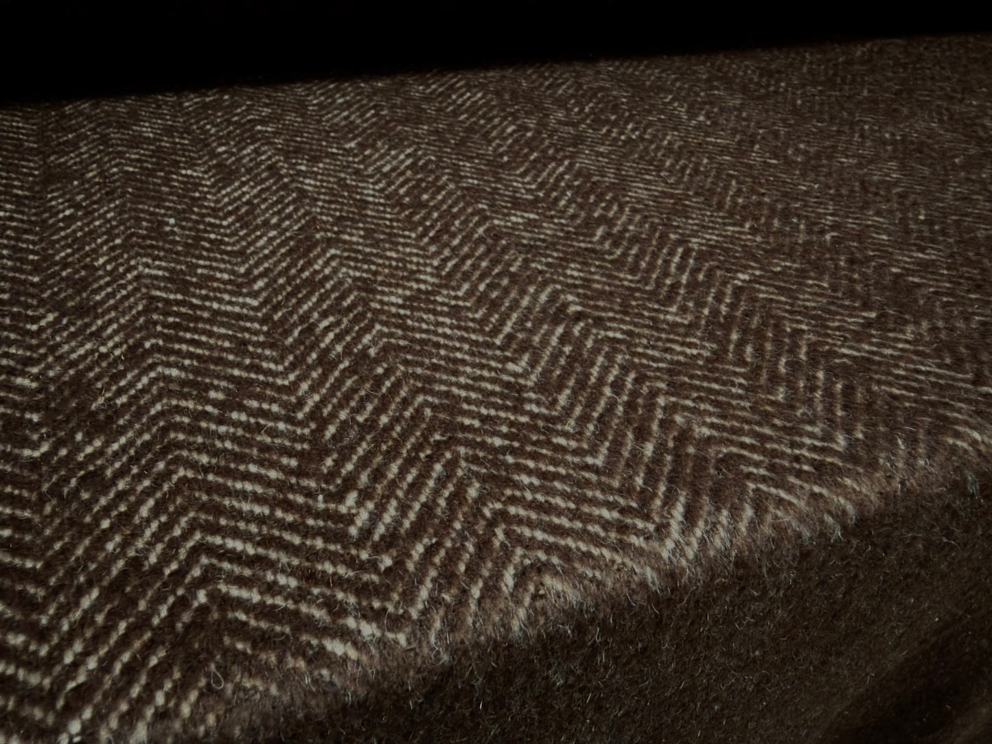 Heavyweight wool coat & jacket fabric, per metre - herringbone - dark brown