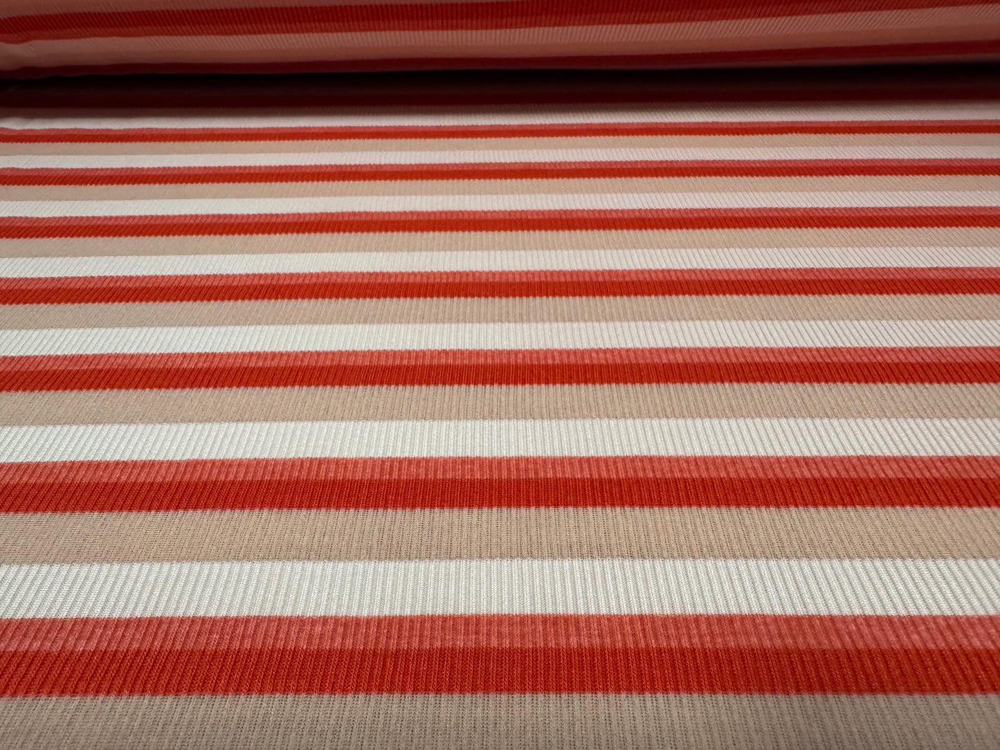Stretch Spandex rib jersey fabric, per metre - stripe - orange & blush