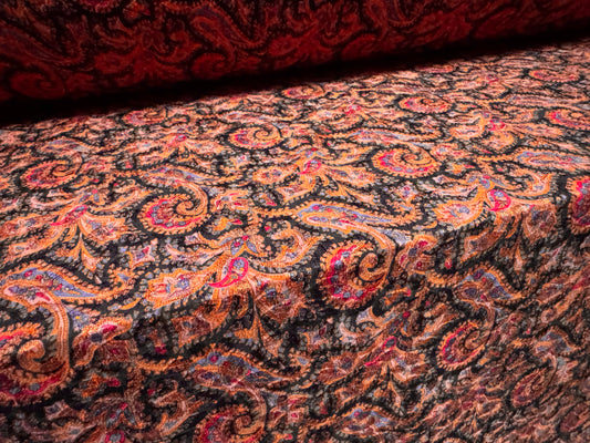 Stretch spandex jersey jacquard fabric, per metre - paisley print - black & pink