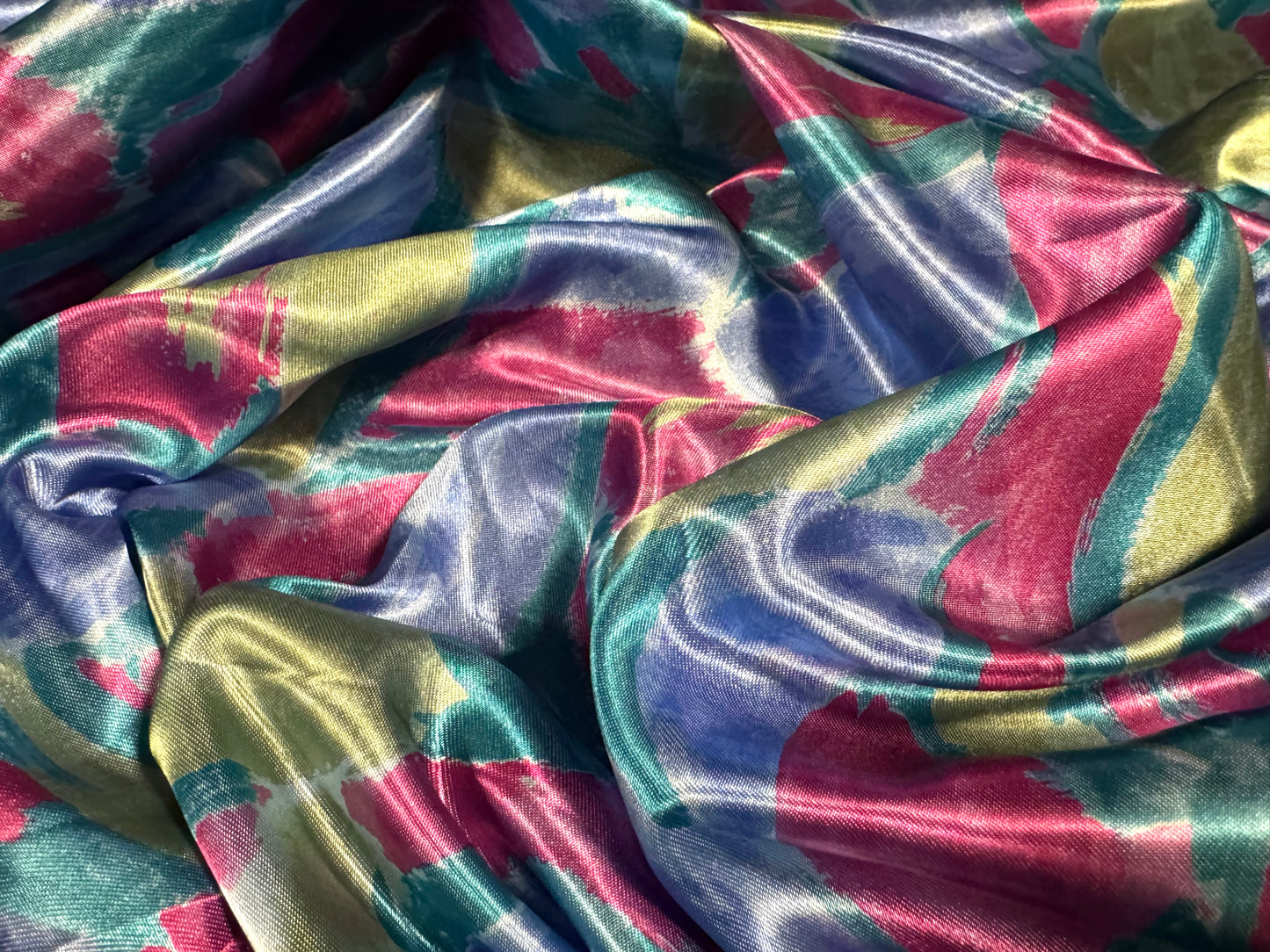 Silky satin woven dress fabric, per metre- impressionist petals print - multicolour