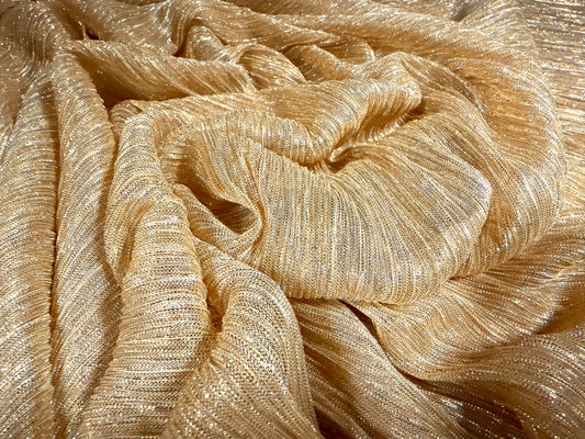 Moonlight shimmer metallic stretch plissé mesh fabric, per metre - gold