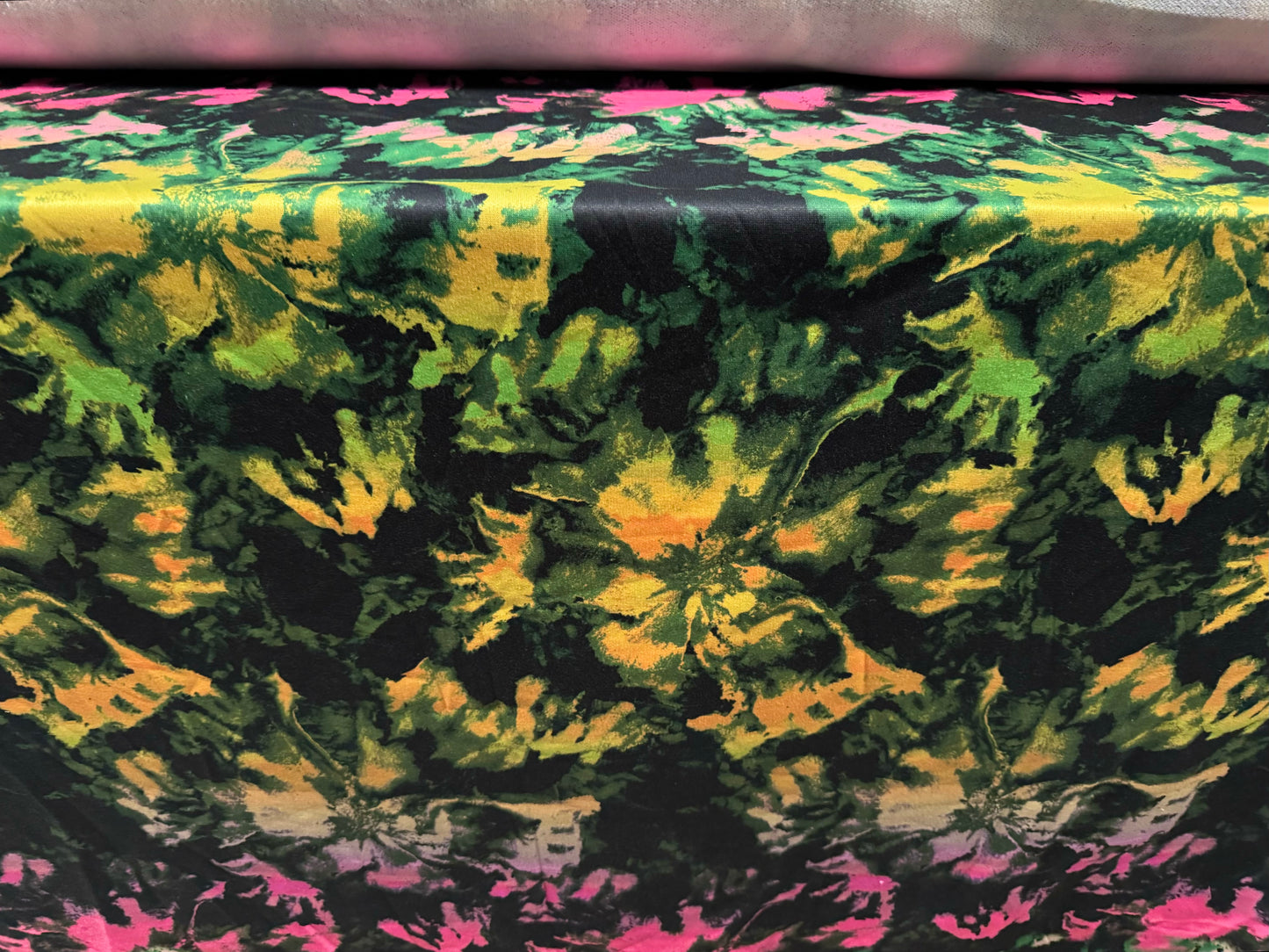 French Terry loopback sweatshirt jersey fabric, per metre - jungle tie dye print - black pink yellow & green