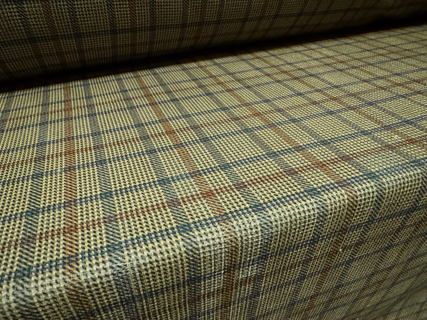 Chenille upholstery fabric, per metre - plaid check print - olive green