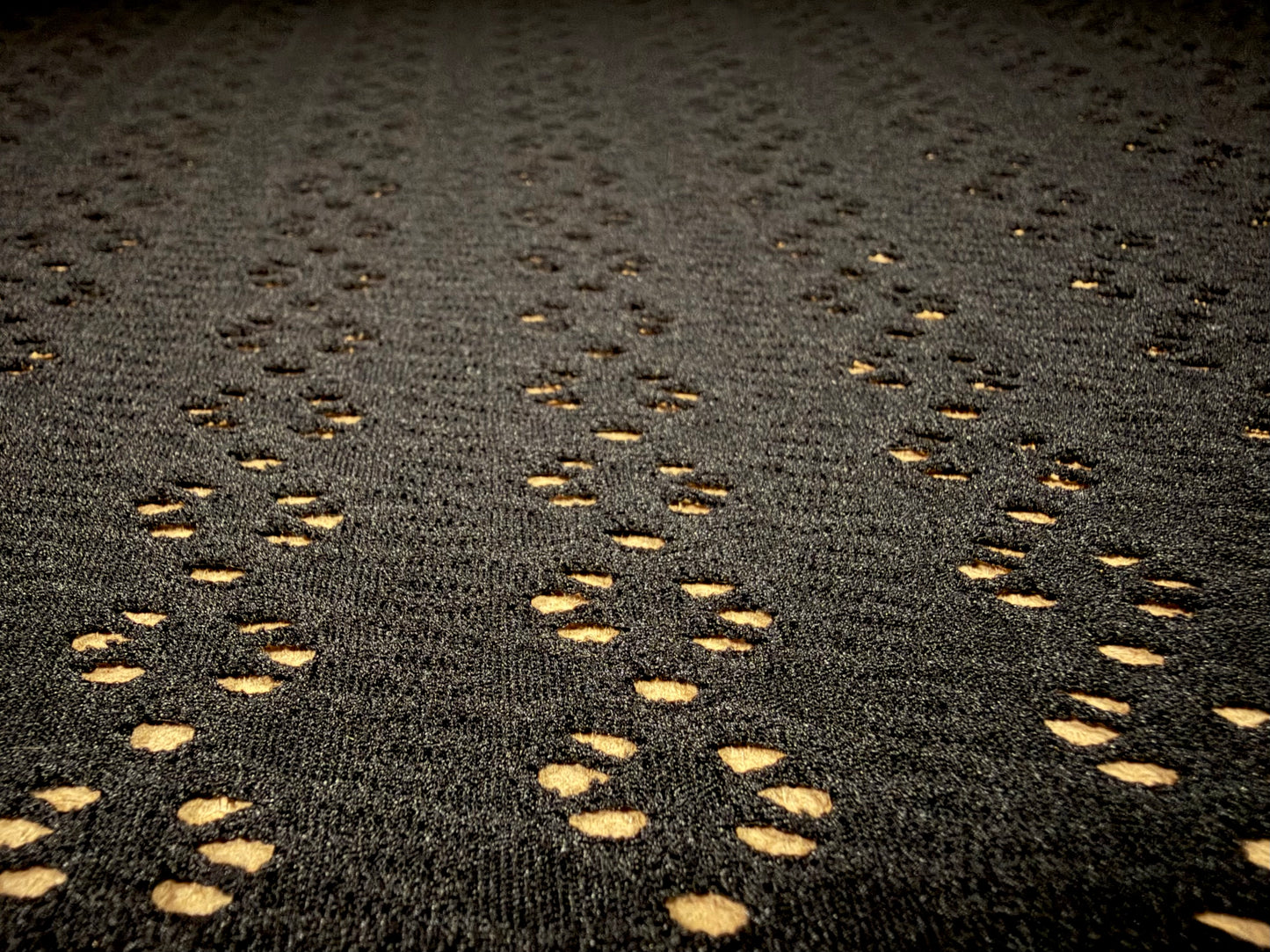 Stretch spandex crochet lace jersey fabric, per metre - floral stripe - black