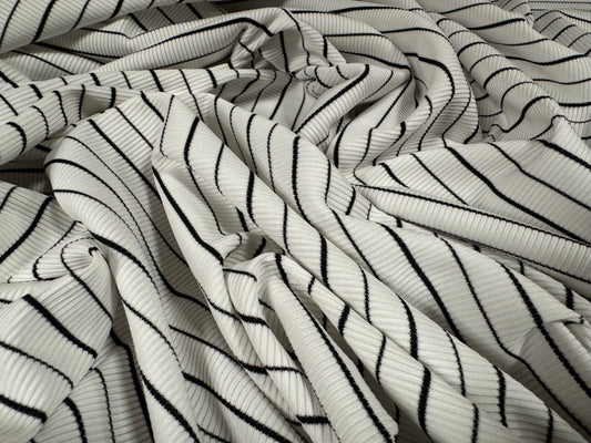 Stretch Spandex rib jersey fabric, per metre - pinstripes - black & white