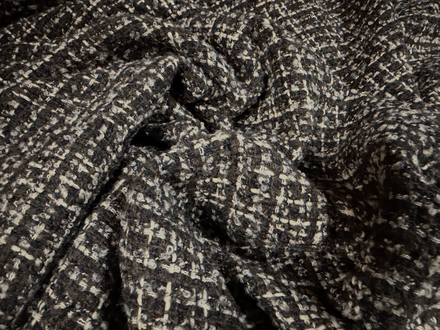 Heavyweight wool bouclé fabric, per metre - melange - grey & black