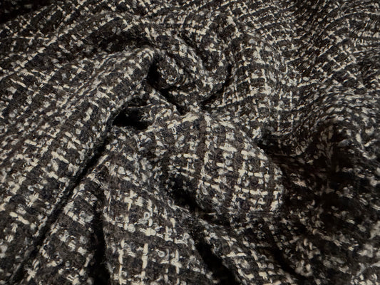Heavyweight wool bouclé fabric, per metre - melange - grey & black