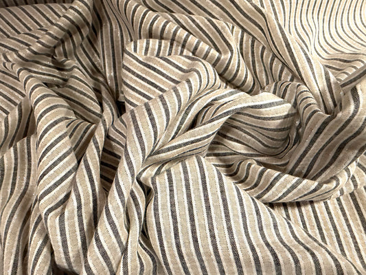 Cotton woven fabric with lurex, per metre - stripe - beige grey & silver