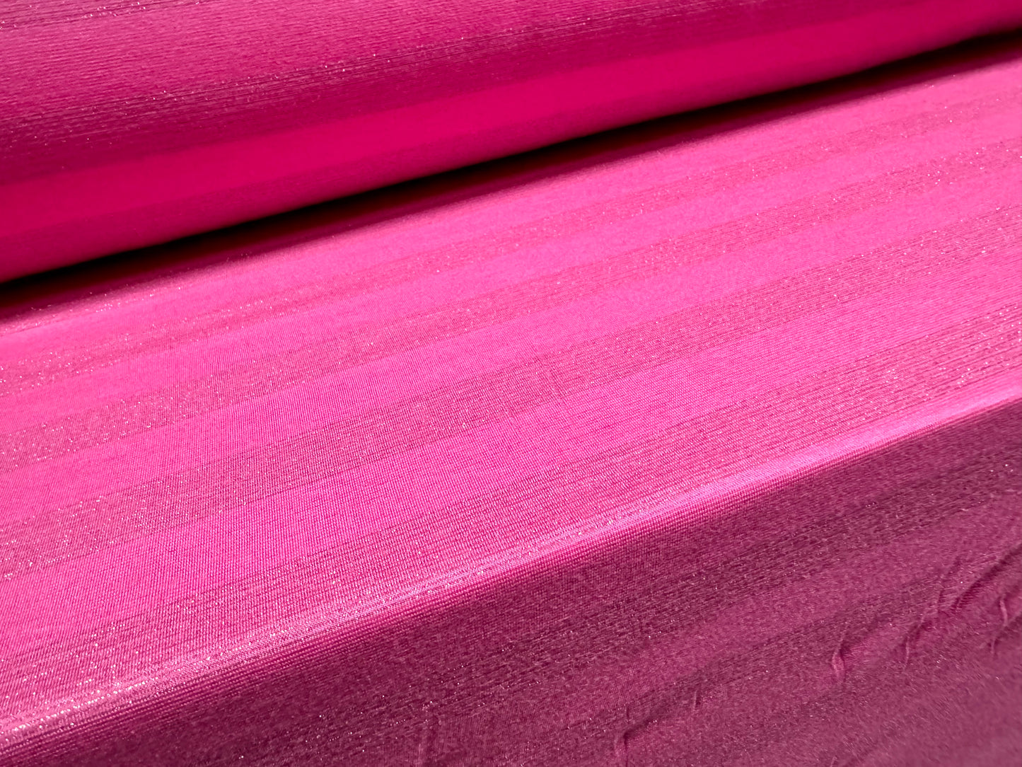 Metallic viscose spandex stretch single jersey fabric, per metre - stripe - cerise pink & silver lurex