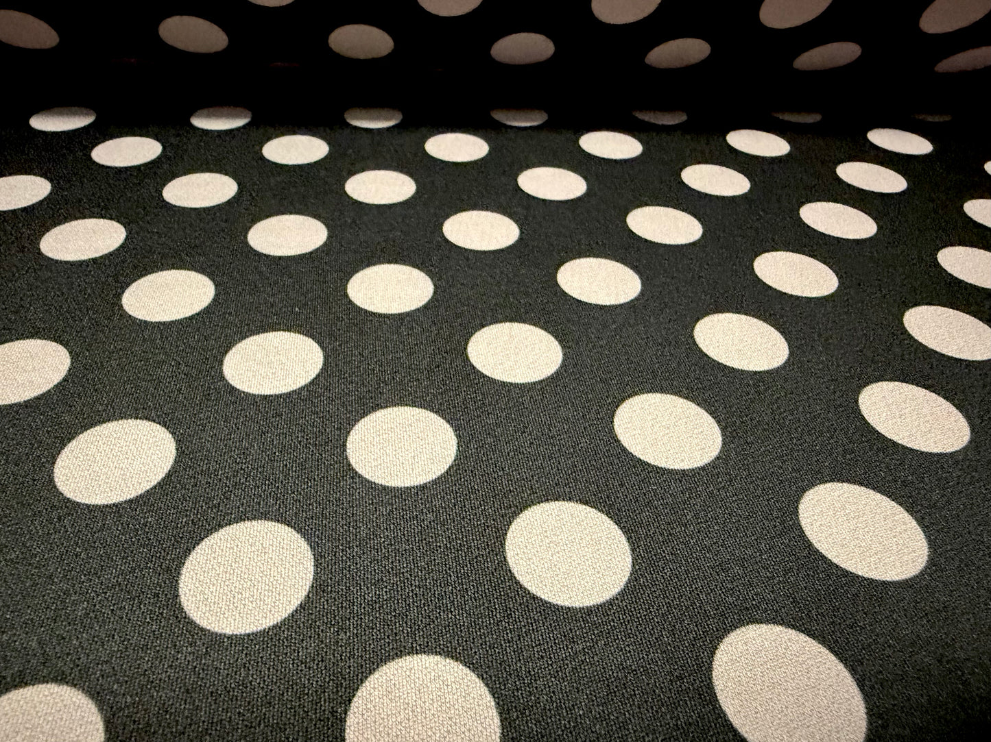 Stretch spandex crepe jersey fabric, per metre - polka dot print - black & grey