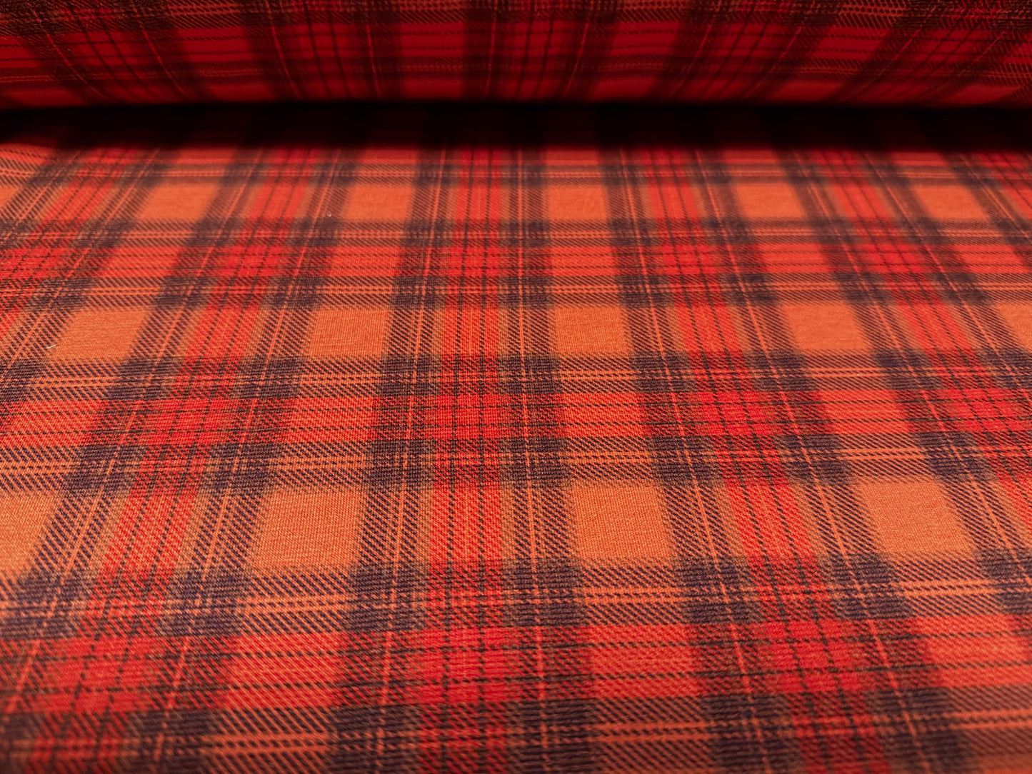 Ponte Roma double jersey knit fabric, per metre - tartan check print - rust